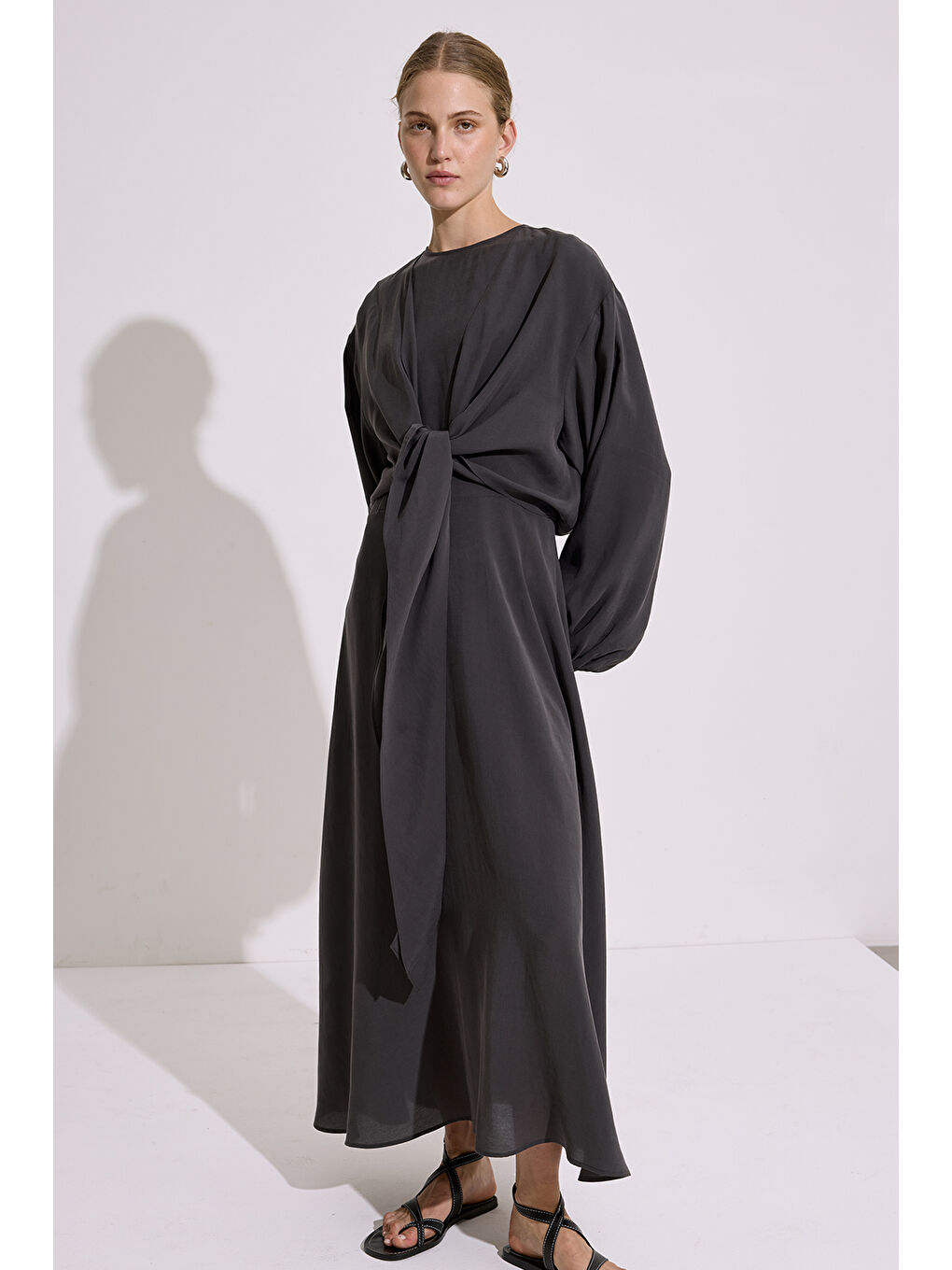 Modal Uzun Kol Anvelop Elbise Antrasit