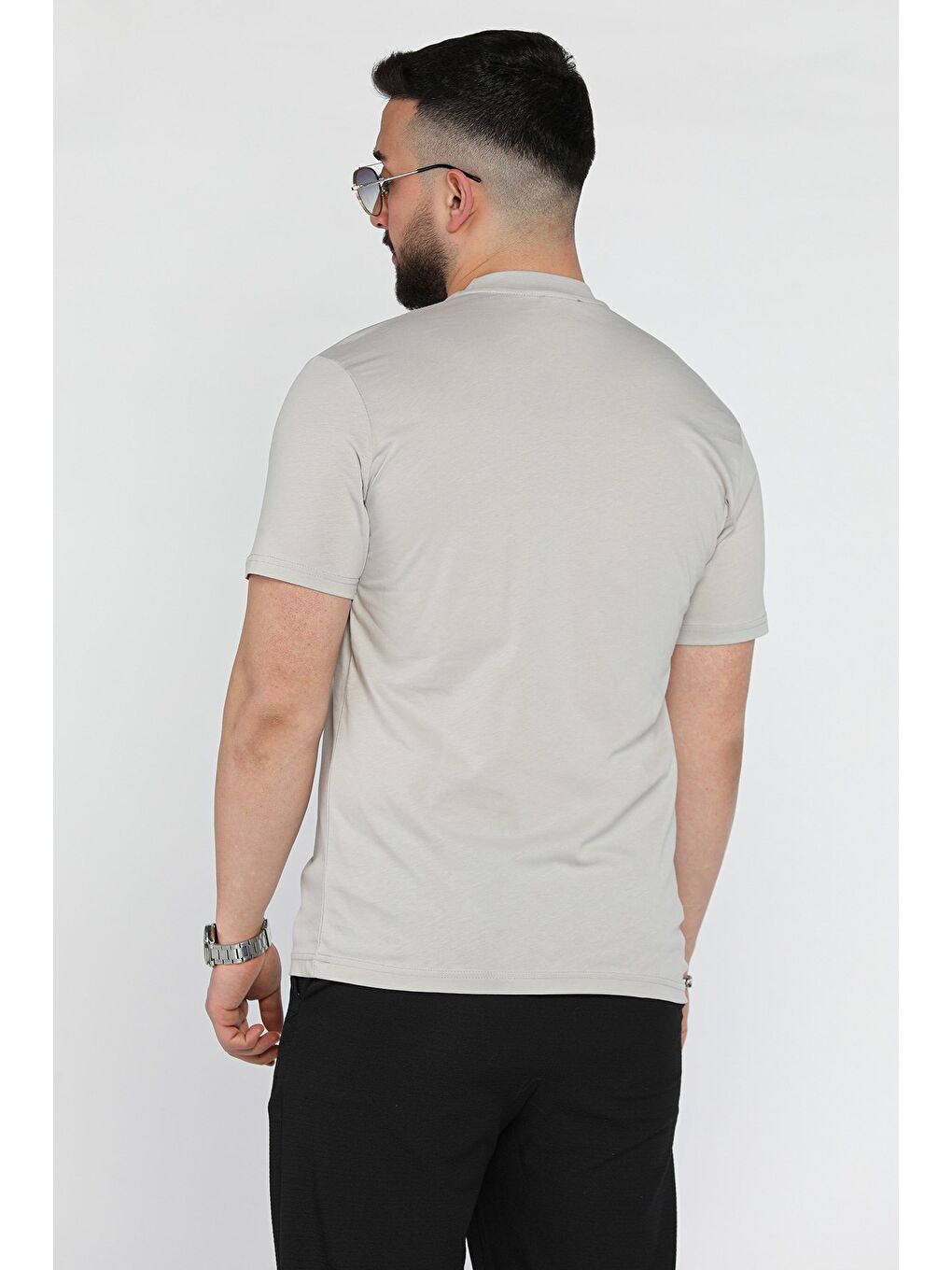 Gri Erkek Silikon Kabartma Yazı Baskılı Bisiklet Yaka Tişört-2