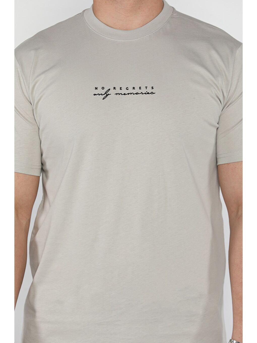 Gri Erkek Silikon Kabartma Yazı Baskılı Bisiklet Yaka Tişört-3