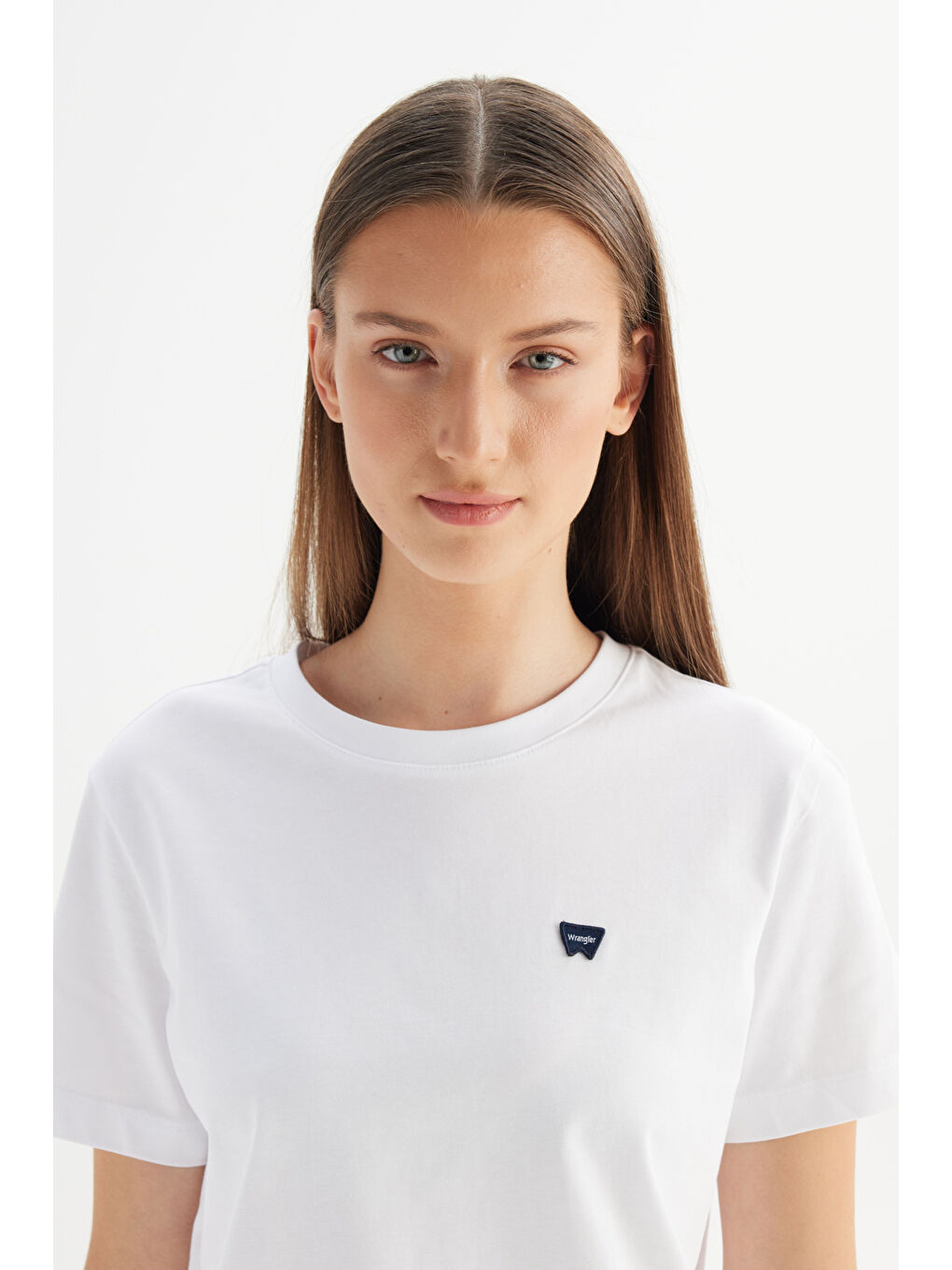 %100 Pamuk Regular Fit Normal Kesim Bisiklet Yaka Patch Logo Beyaz Tişört-3