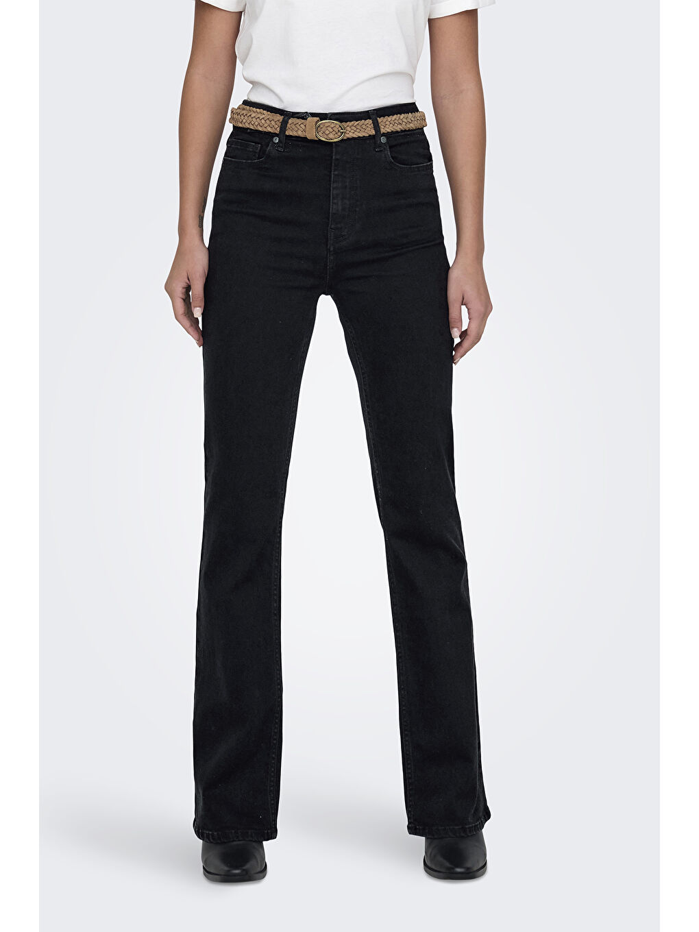 Siyah Onlluna Pamuklu Flare Fit Yüksek Bel Geniş Paça Jeans 15323175