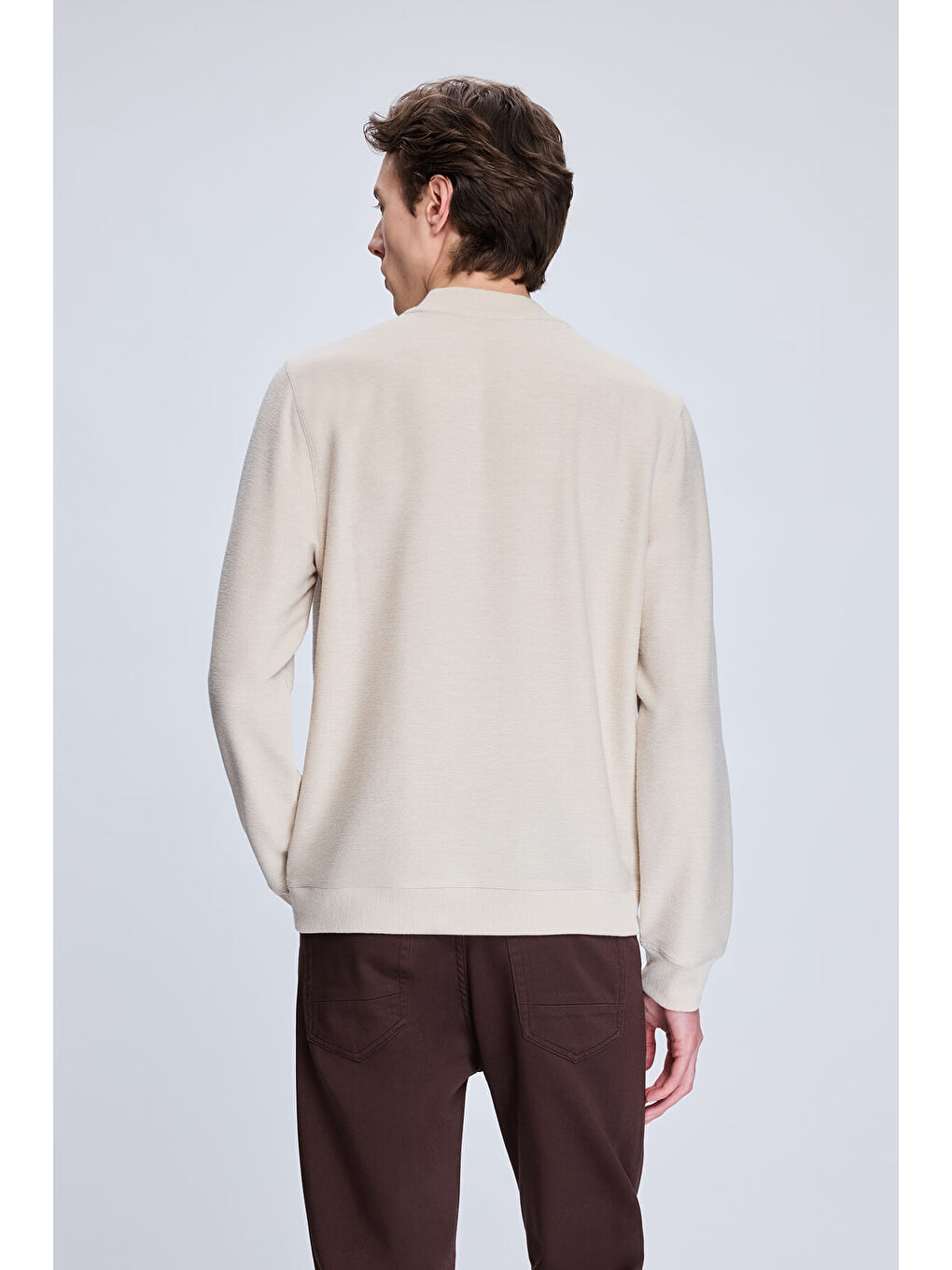 Bej Regular Fit Jakarlı Yarım Balıkçı Yaka Sweatshirt-4