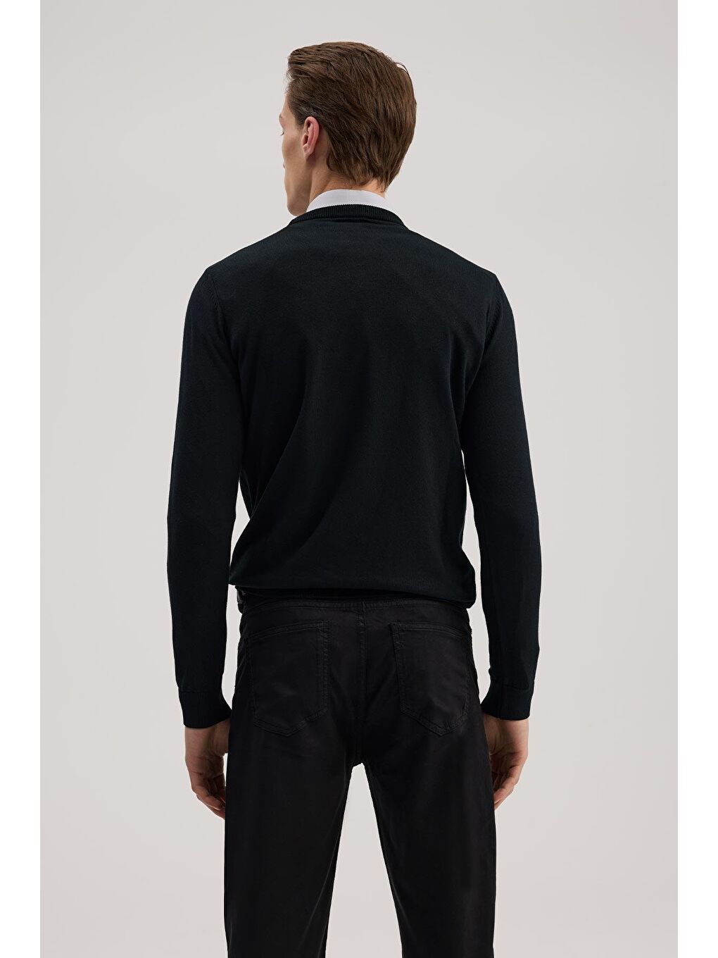 Siyah Slim Fit Desenli Bisiklet Yaka Triko-3