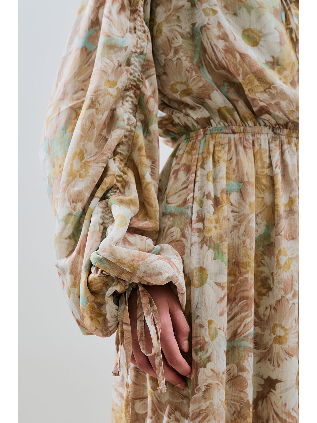 Turuncu Uzun Büzgülü Şifon Elbise Blossoms-3