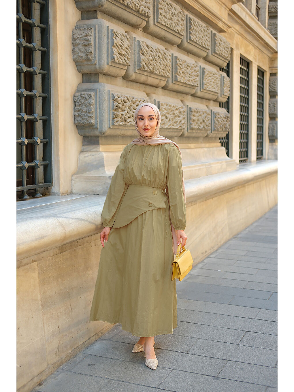 Kadın Kuşaklı Kraş Elbise Yağ Yeşil