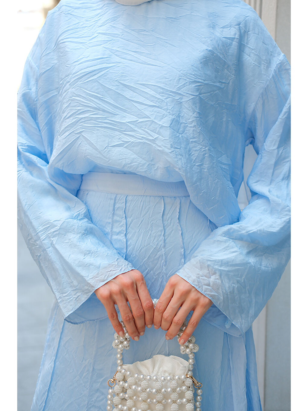 Kadın Kendinden Desenli İkili Takım Bebe Mavi-4