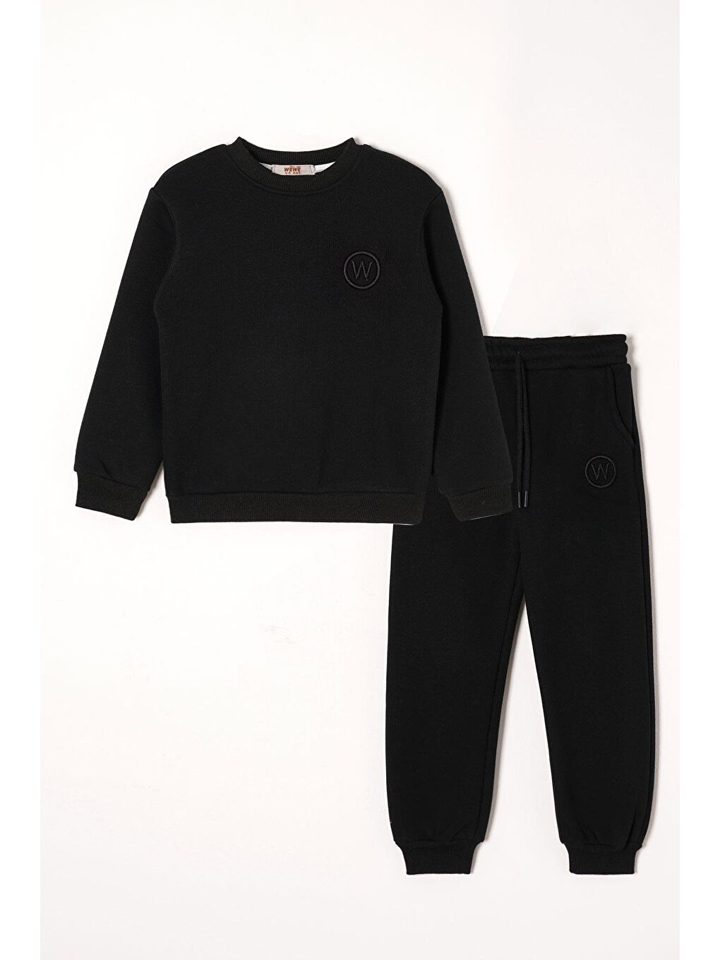 W Nakışlı Şardonlu Siyah Renk Erkek Çocuk Eşofman Takım