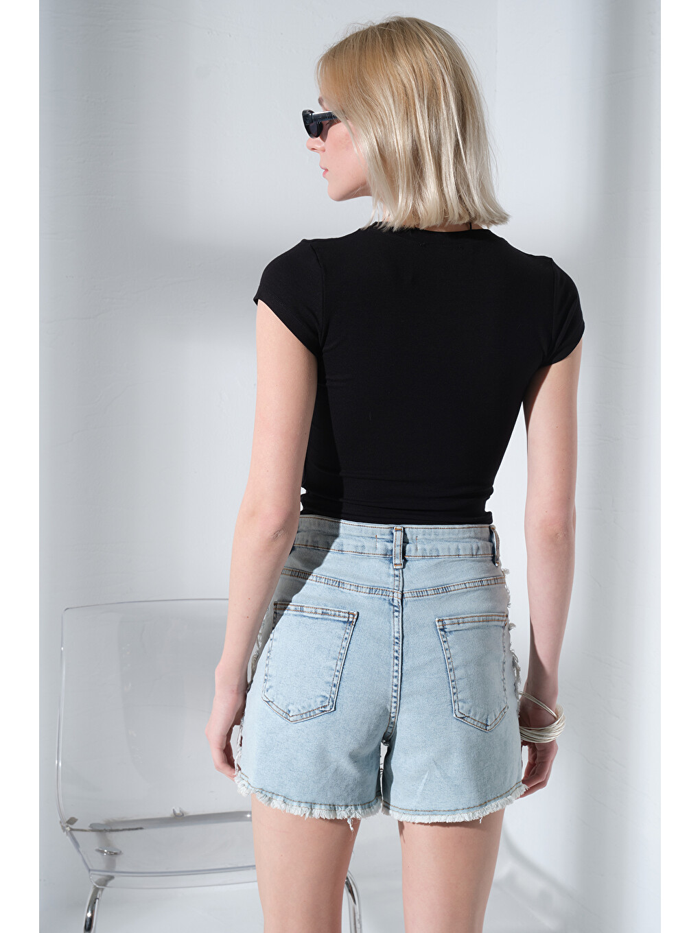 Siyah V Yaka Soft Touch Premium Ay Kol Örme Body Bluz @Alto-4