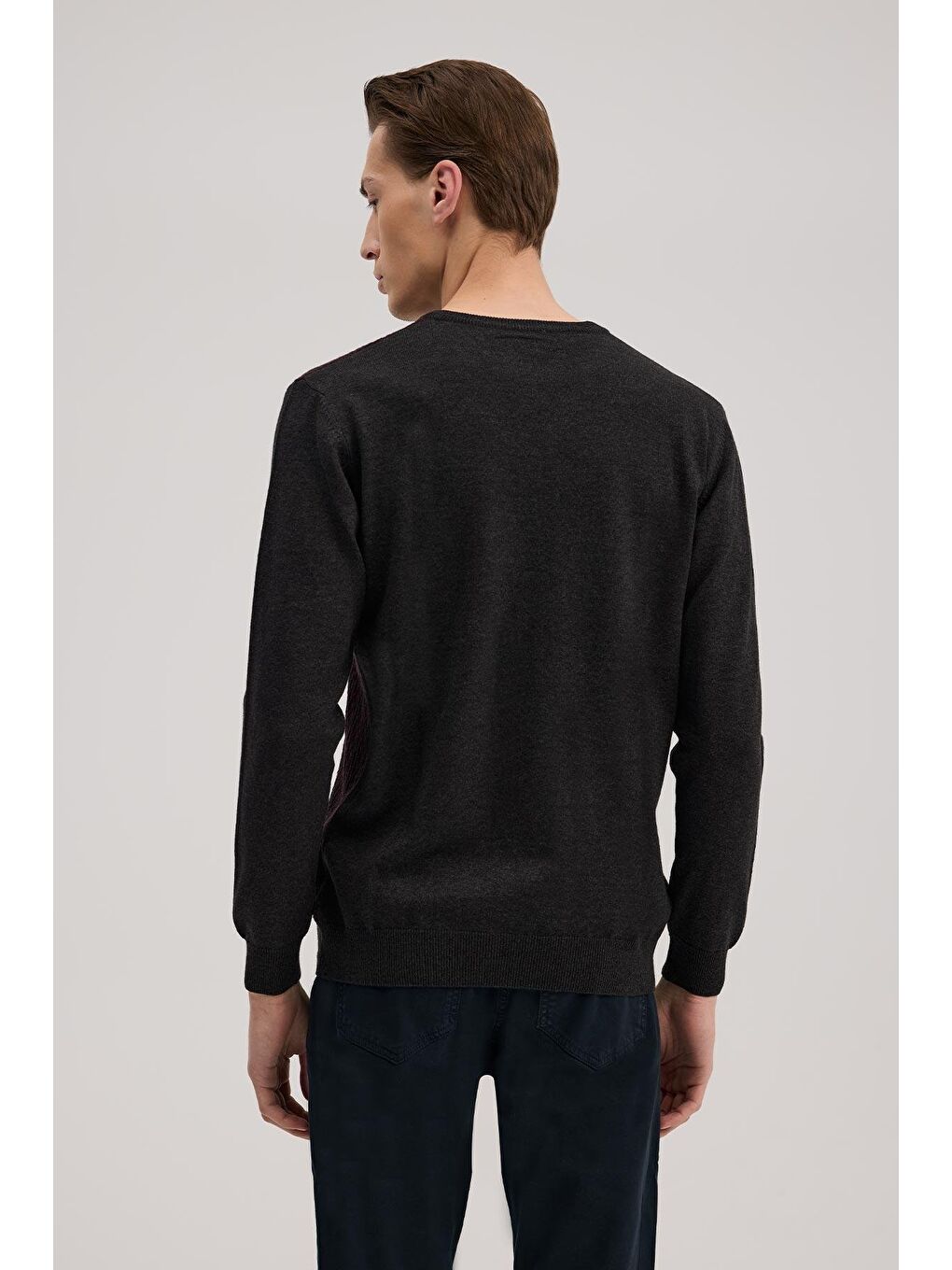 Gri Füme Bordo Klasik Fit Bisiklet Yaka Desenli Triko-3