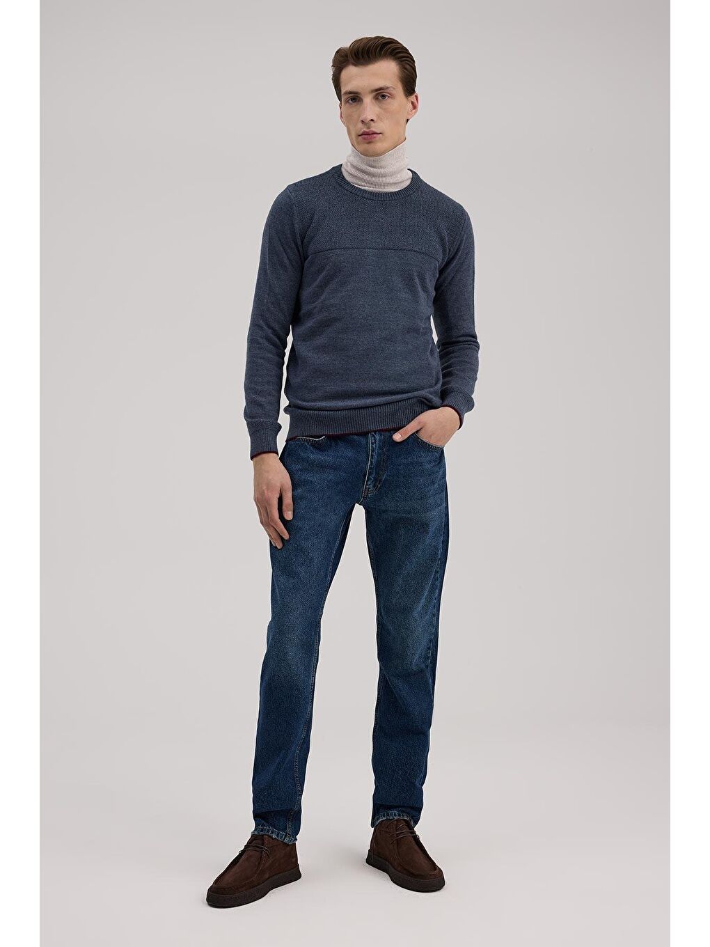 İndigo Slim Fit Bisiklet Yaka Triko