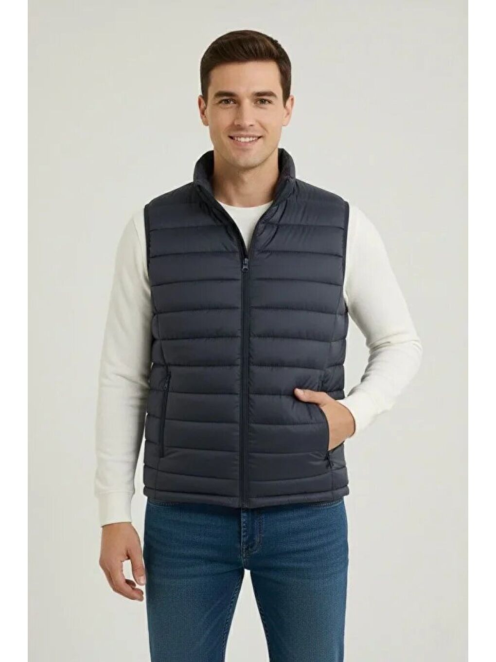 Lacivert Erkek Şişme Fermuarlı Yelek-2