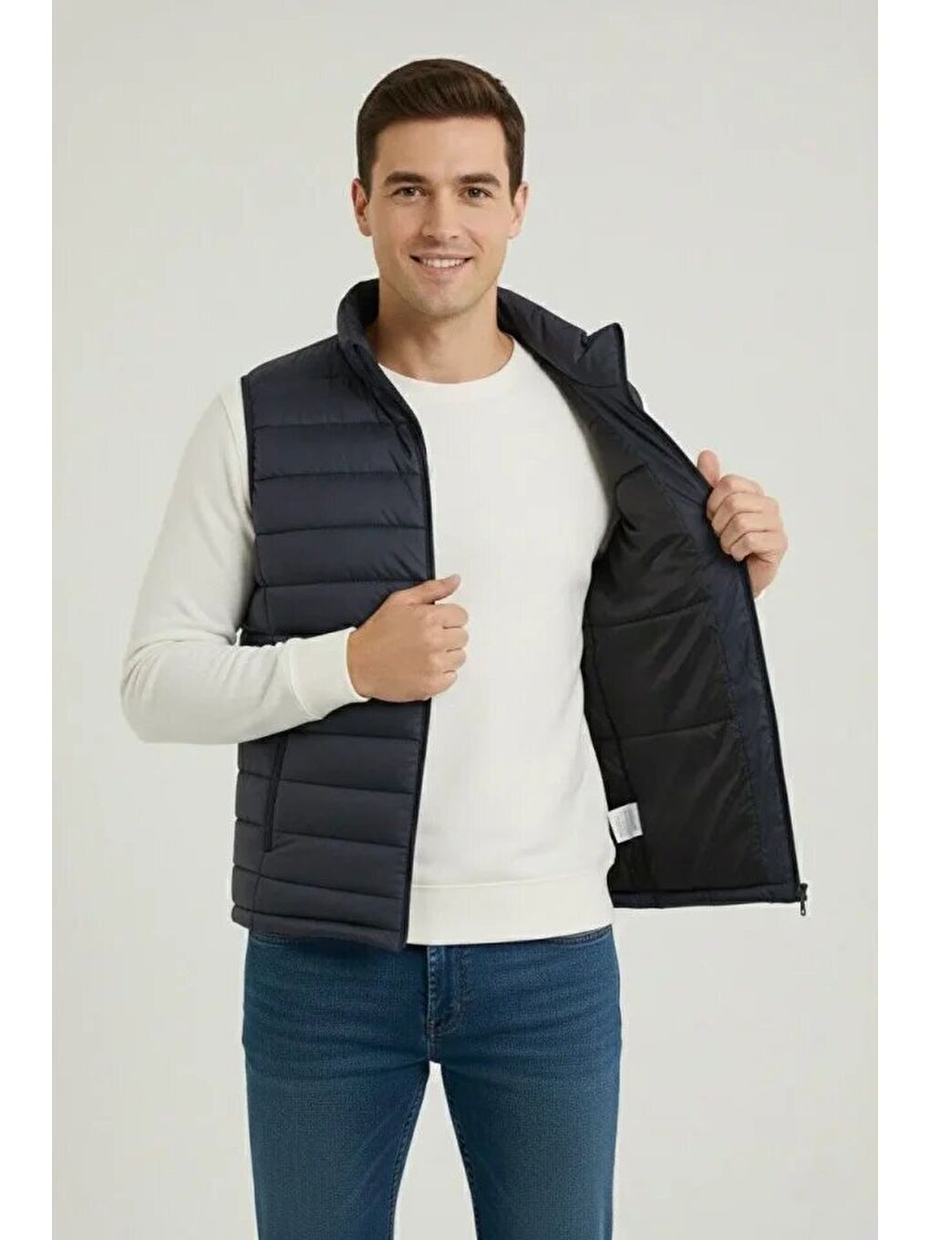 Lacivert Erkek Şişme Fermuarlı Yelek-3