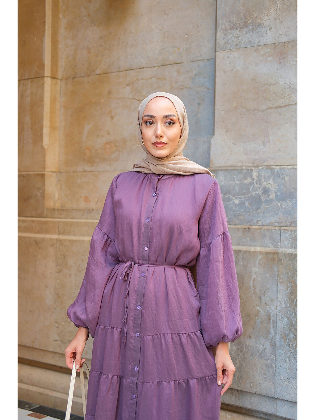 Kadın Astarlı Tül Elbise Mürdüm-2