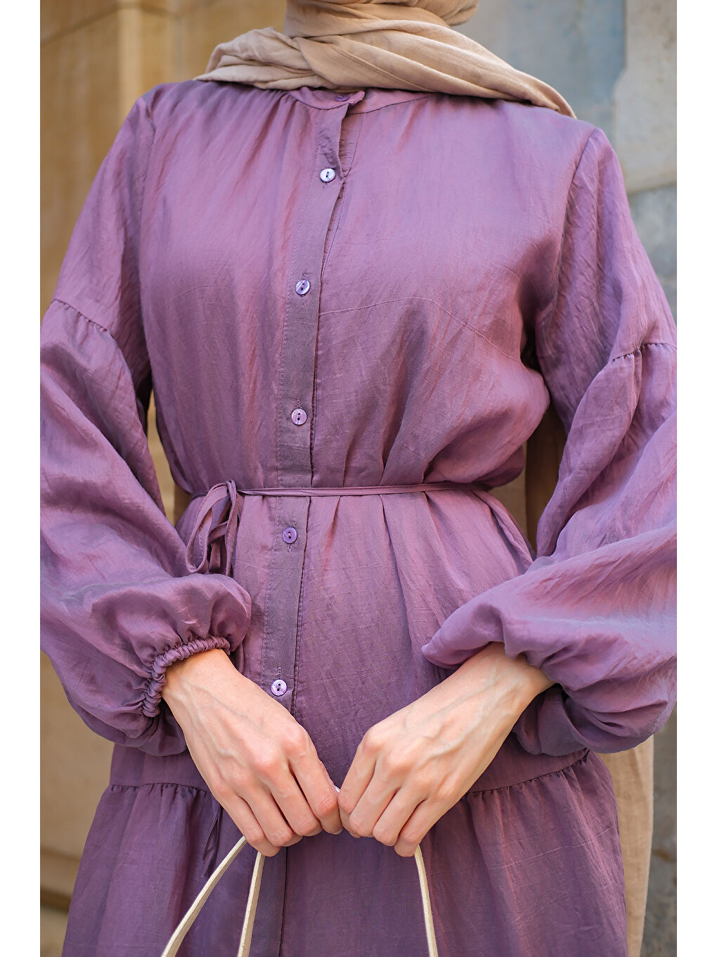 Kadın Astarlı Tül Elbise Mürdüm-4