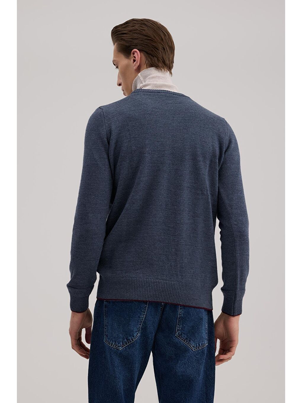 İndigo Slim Fit Bisiklet Yaka Triko-3