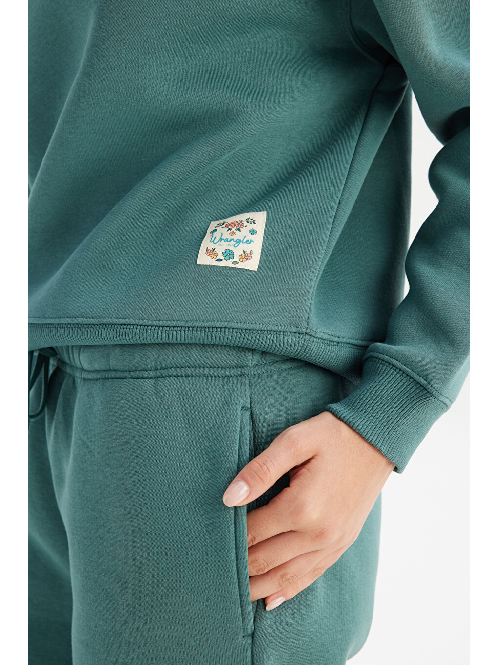 Relaxed Fit Geniş Kesim Bisiklet Yaka İçi Polarlı Yeşil Sweatshirt-4