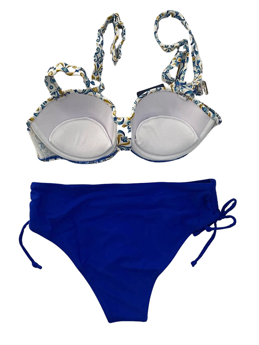 Kadın Mavi Beyaz Desenli Taş İşlemeli Astarlı Bikini Takım HZL25S-LC3309-3