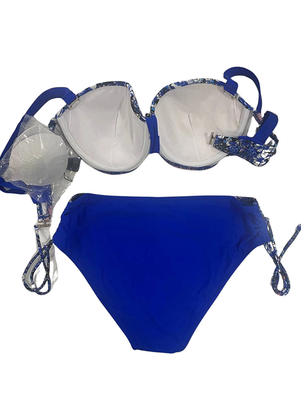 Kadın Mavi Çiçek Desenli Büyük Beden Astarlı Lacivert Bikini Takım HZL25S-LC3301-2