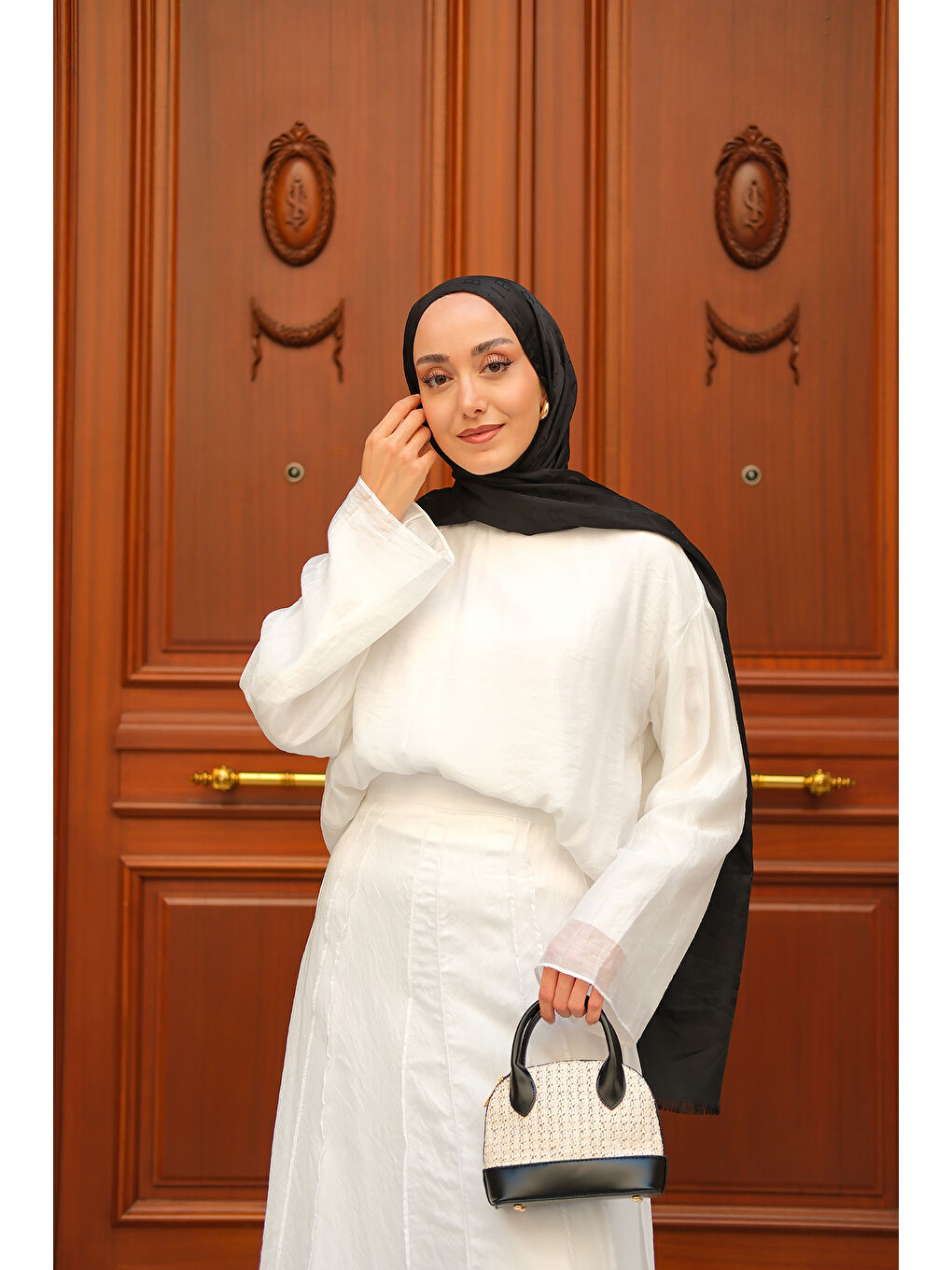 Kadın Kendinden Desenli İkili Takım Beyaz-2