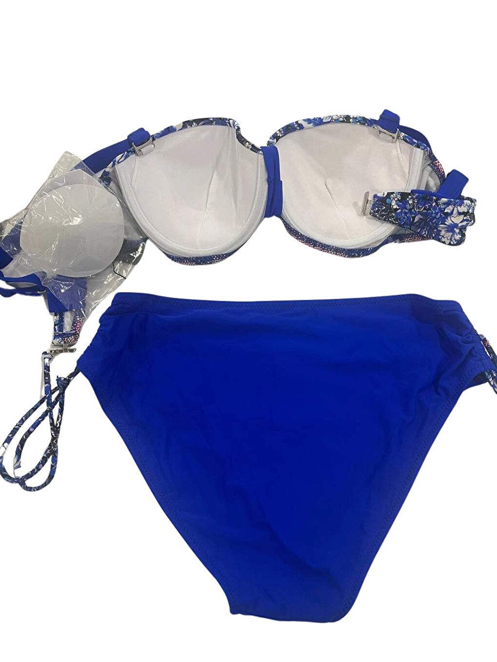 Kadın Mavi Çiçek Desenli Büyük Beden Astarlı Lacivert Bikini Takım HZL25S-LC3301-4