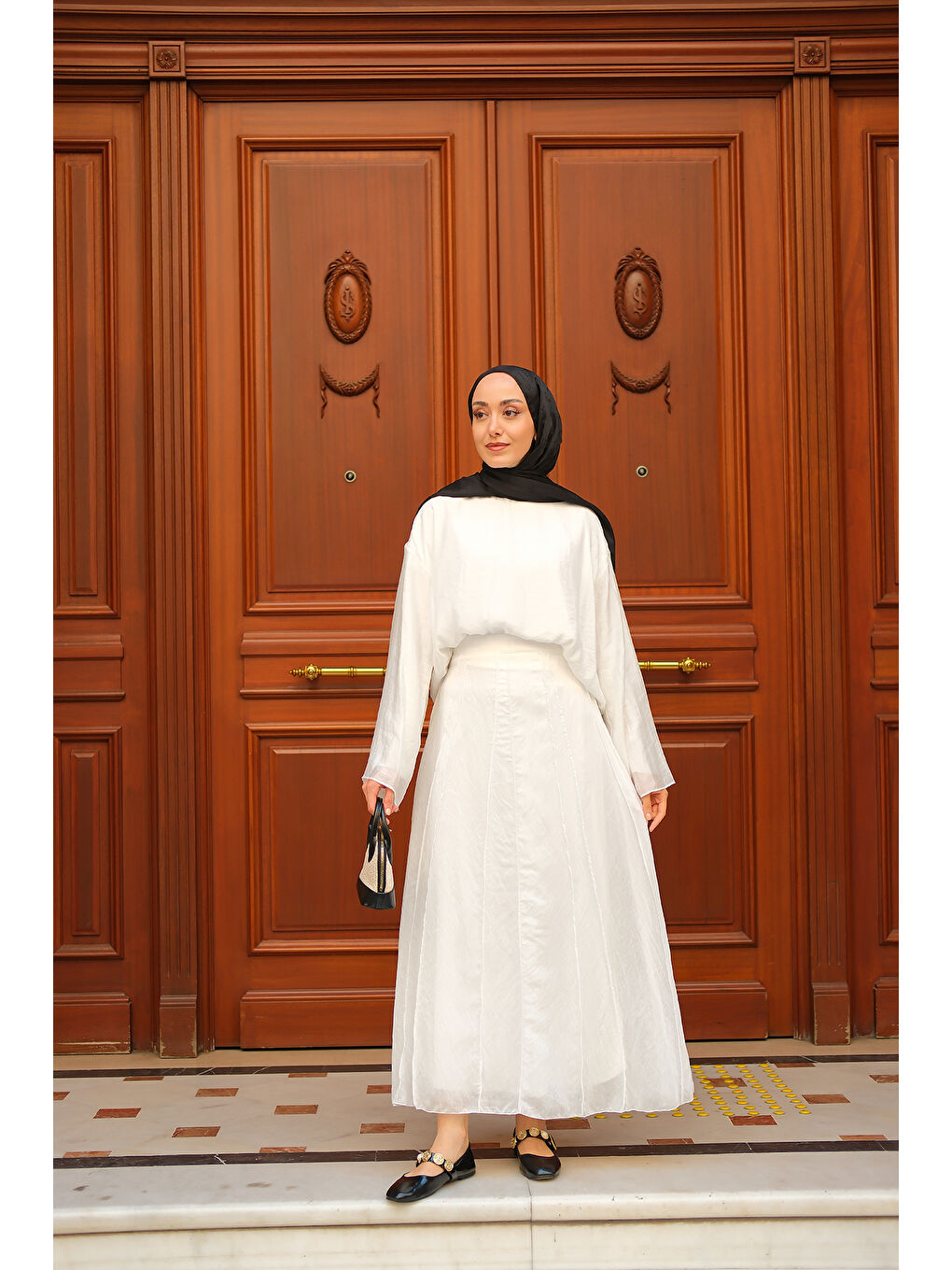 Kadın Kendinden Desenli İkili Takım Beyaz-3