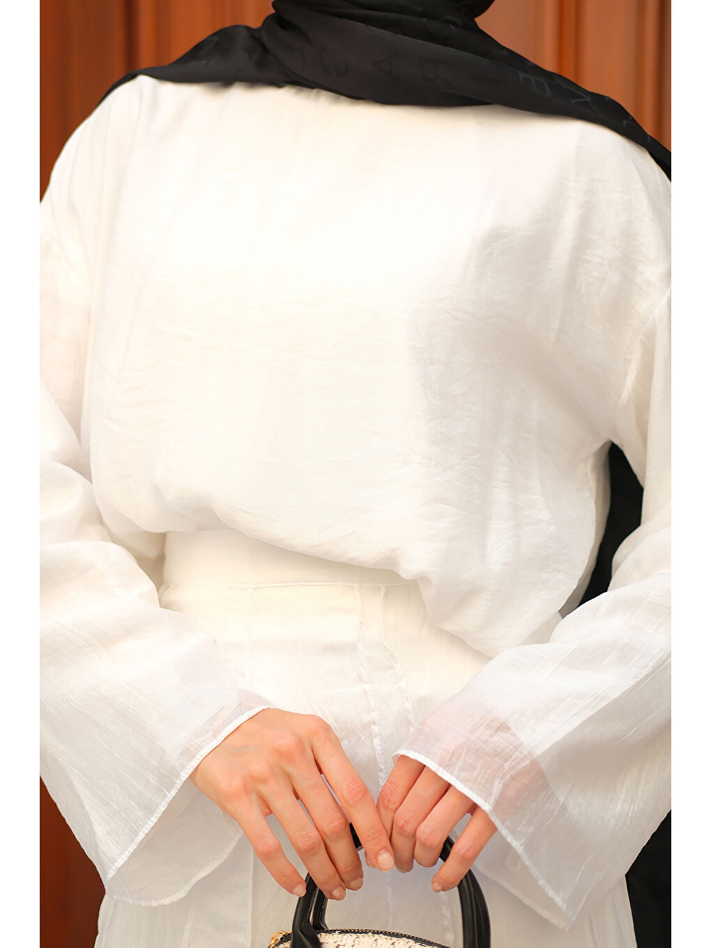 Kadın Kendinden Desenli İkili Takım Beyaz-4