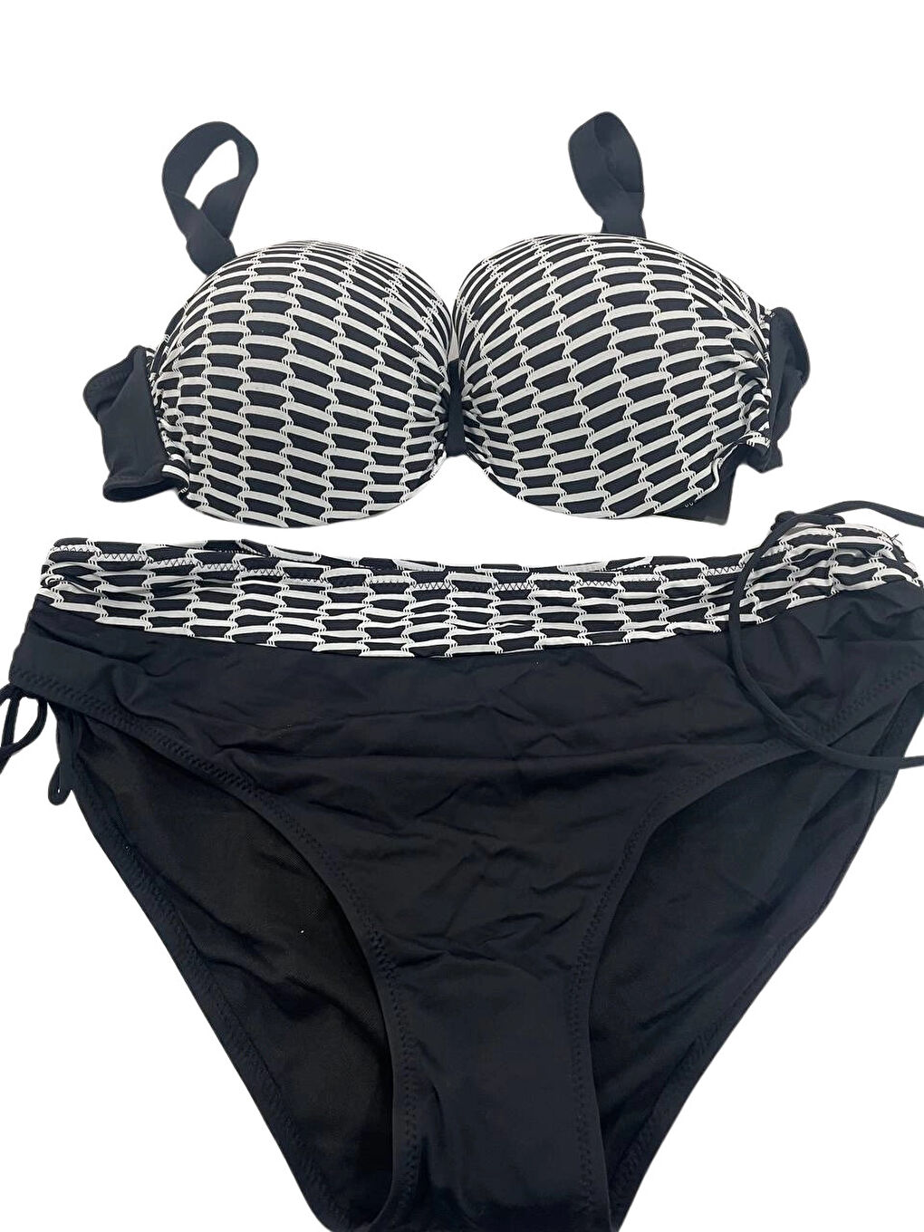 Kadın Beyaz Zincir Desenli Büyük Beden Astarlı Siyah Bikini Takım HZL25S-LC3303-1