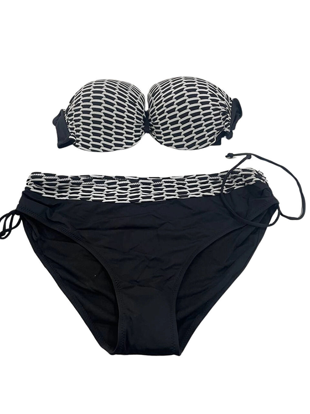Kadın Beyaz Zincir Desenli Büyük Beden Astarlı Siyah Bikini Takım HZL25S-LC3303-2