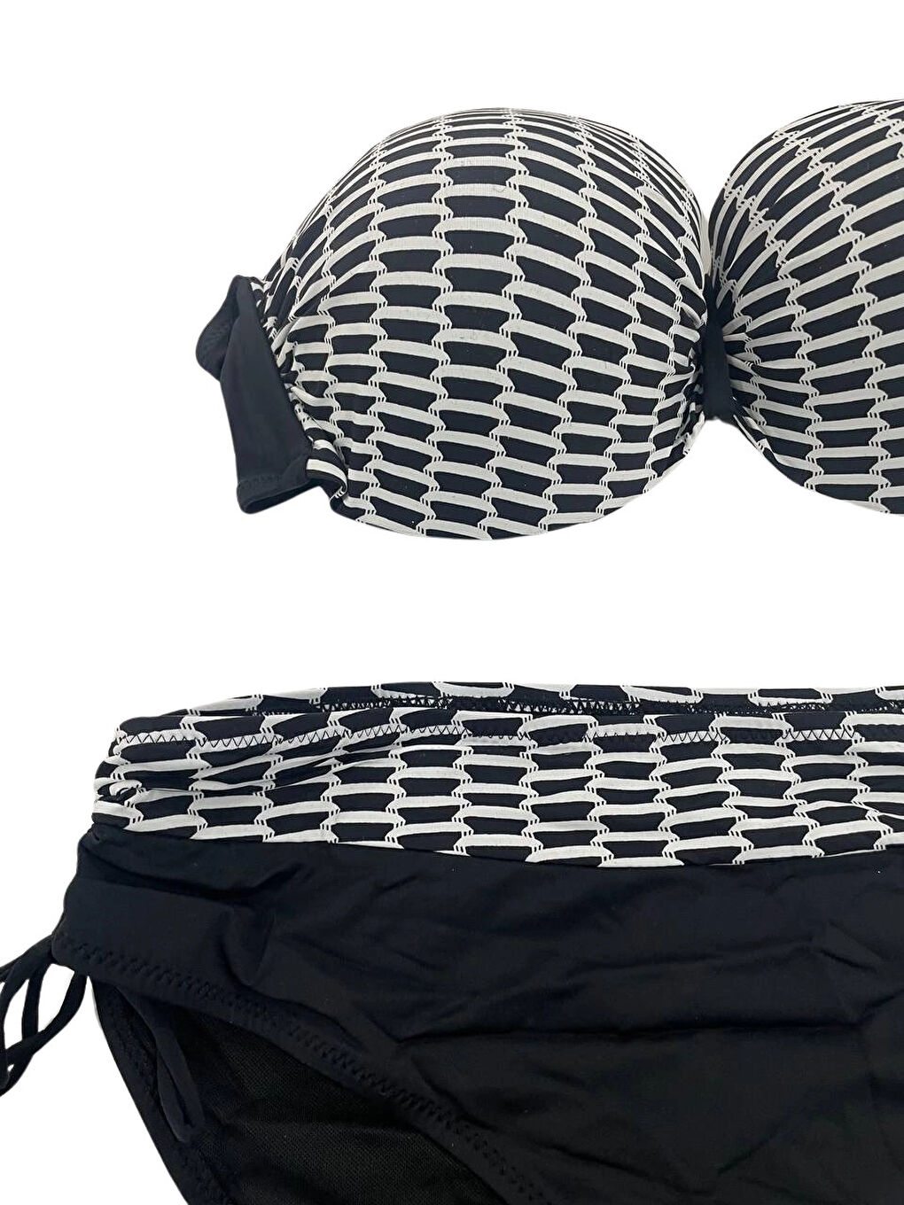 Kadın Beyaz Zincir Desenli Büyük Beden Astarlı Siyah Bikini Takım HZL25S-LC3303-3