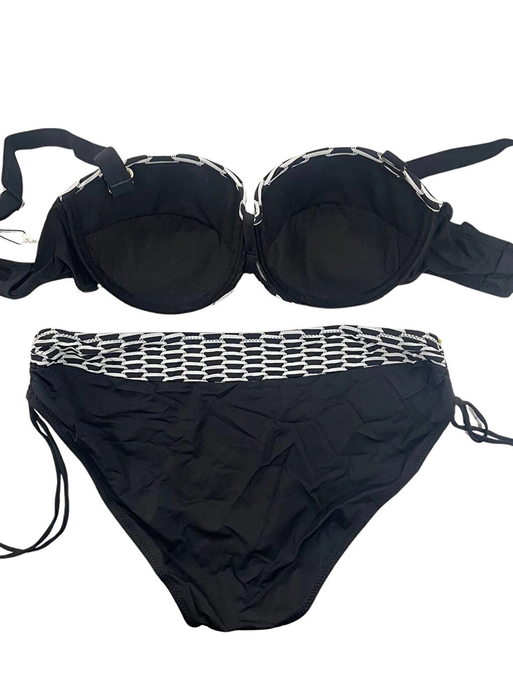 Kadın Beyaz Zincir Desenli Büyük Beden Astarlı Siyah Bikini Takım HZL25S-LC3303-4
