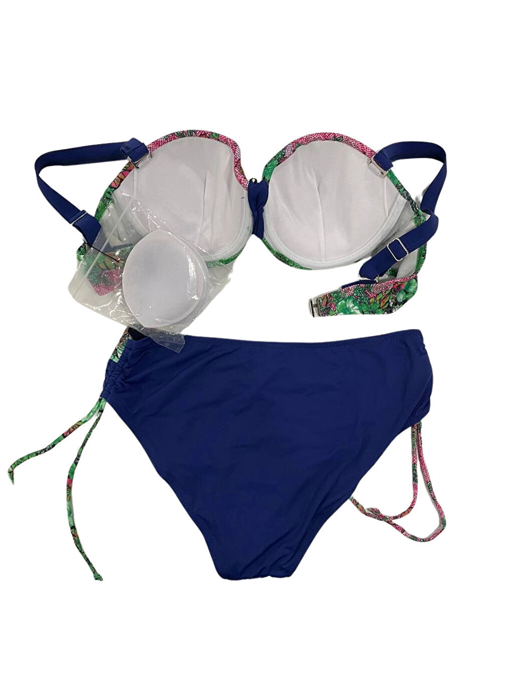 Kadın Yeşil Çiçek Desenli Büyük Beden Astarlı Lacivert Bikini Takım HZL25S-LC3301-2