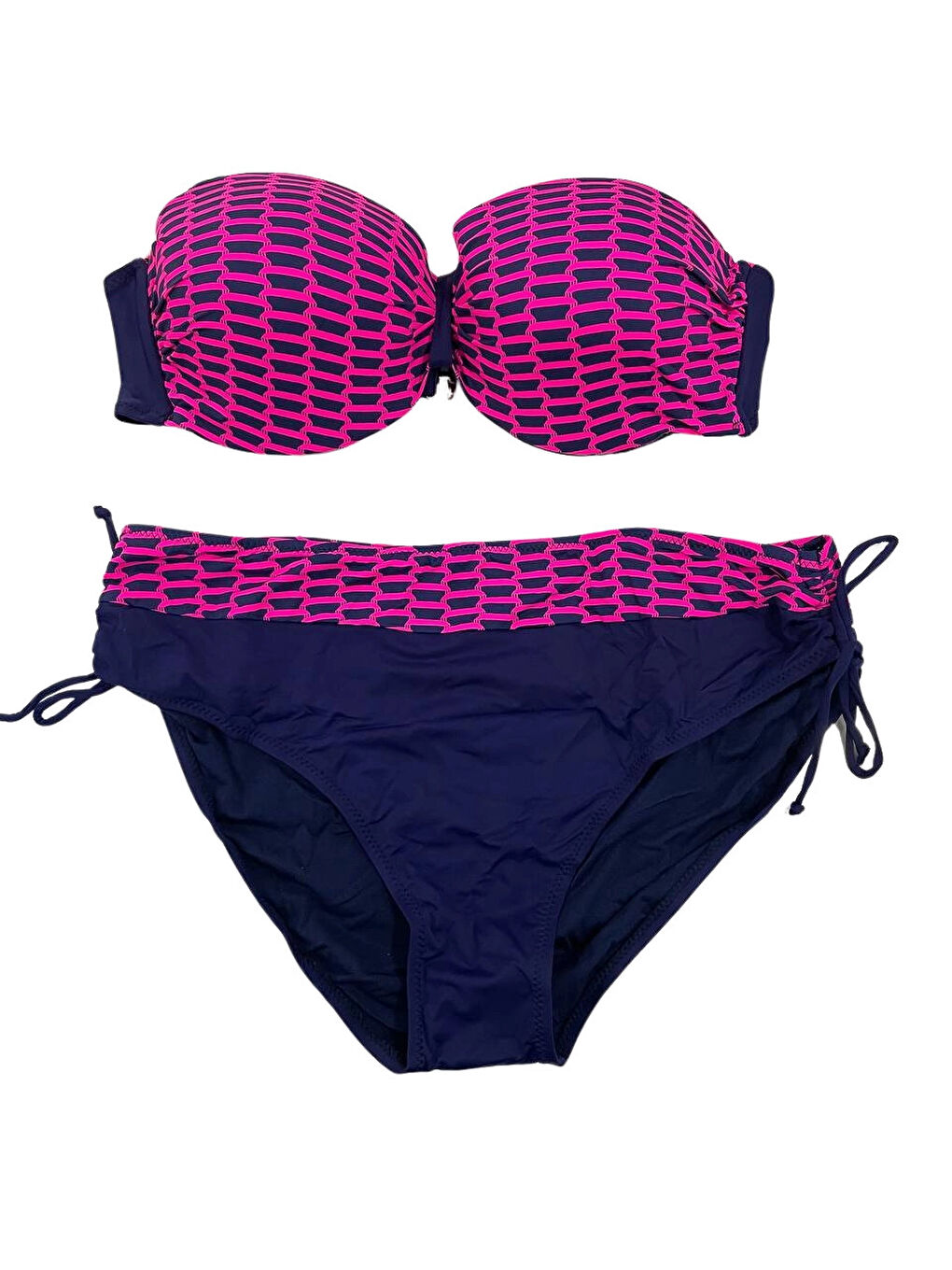 Kadın Fuşya Zincir Desenli Büyük Beden Astarlı Lacivert Bikini Takım HZL25S-LC3303-1