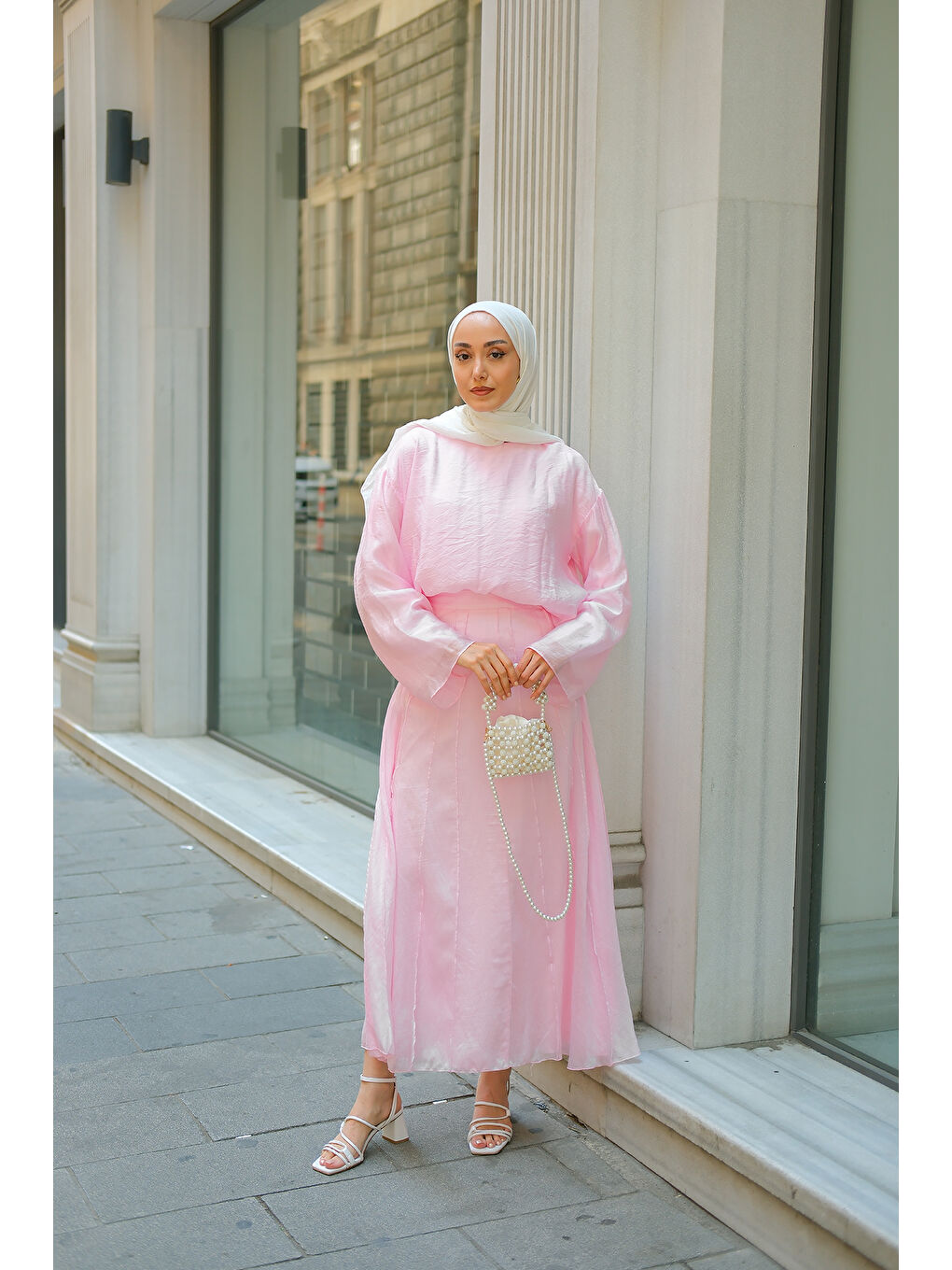 Kadın Kendinden Desenli İkili Takım Pembe