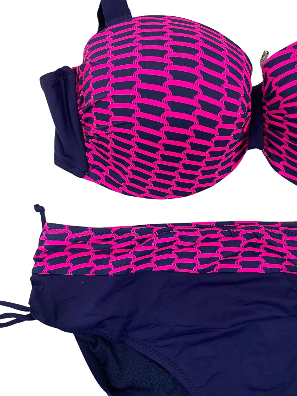Kadın Fuşya Zincir Desenli Büyük Beden Astarlı Lacivert Bikini Takım HZL25S-LC3303-2
