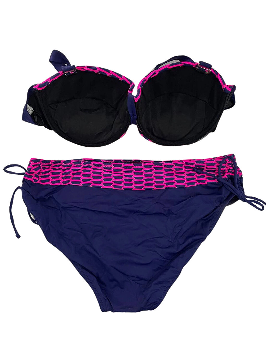 Kadın Fuşya Zincir Desenli Büyük Beden Astarlı Lacivert Bikini Takım HZL25S-LC3303-3