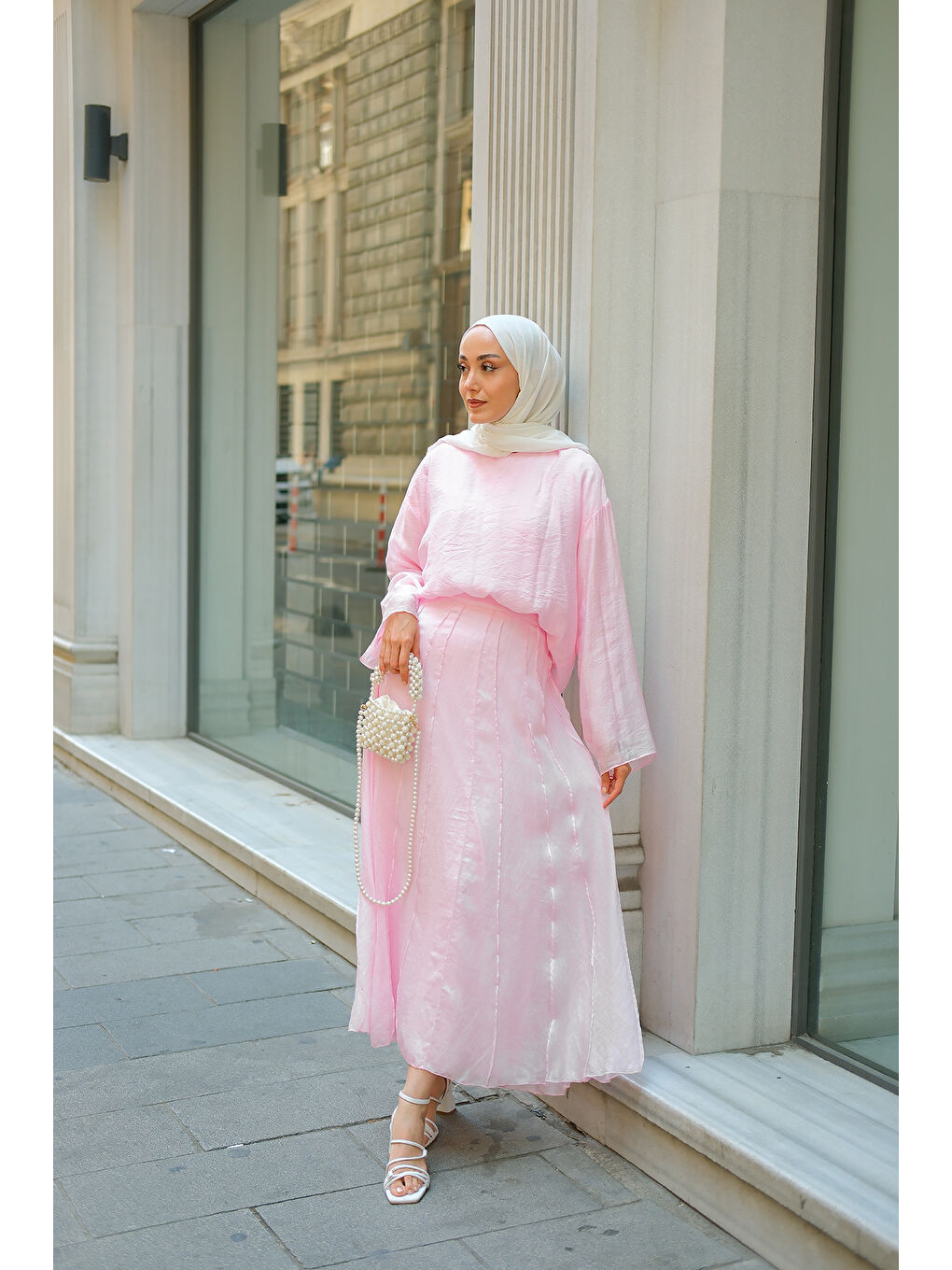 Kadın Kendinden Desenli İkili Takım Pembe-1