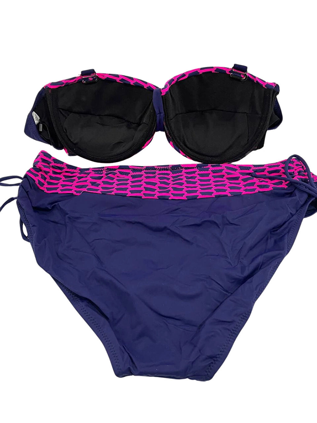 Kadın Fuşya Zincir Desenli Büyük Beden Astarlı Lacivert Bikini Takım HZL25S-LC3303-4