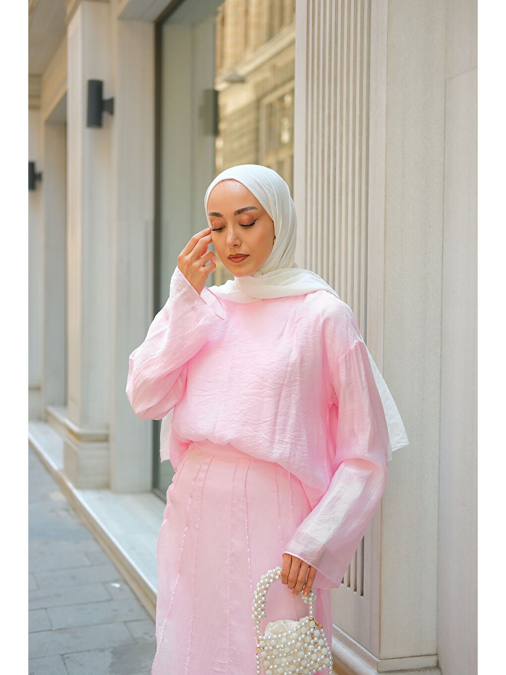 Kadın Kendinden Desenli İkili Takım Pembe-2