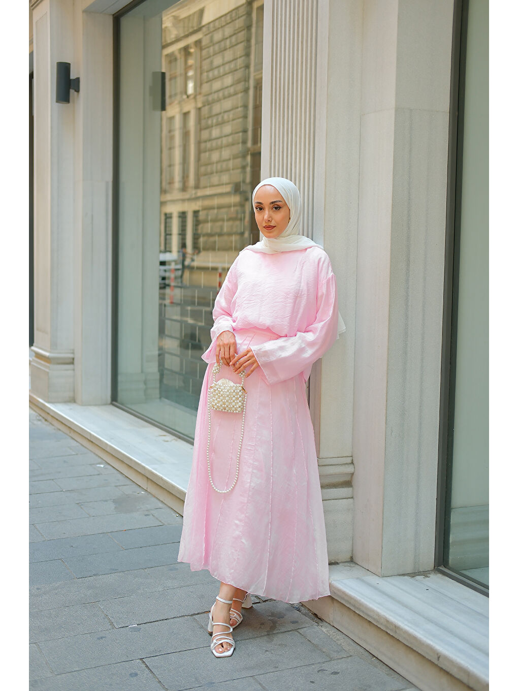 Kadın Kendinden Desenli İkili Takım Pembe-3