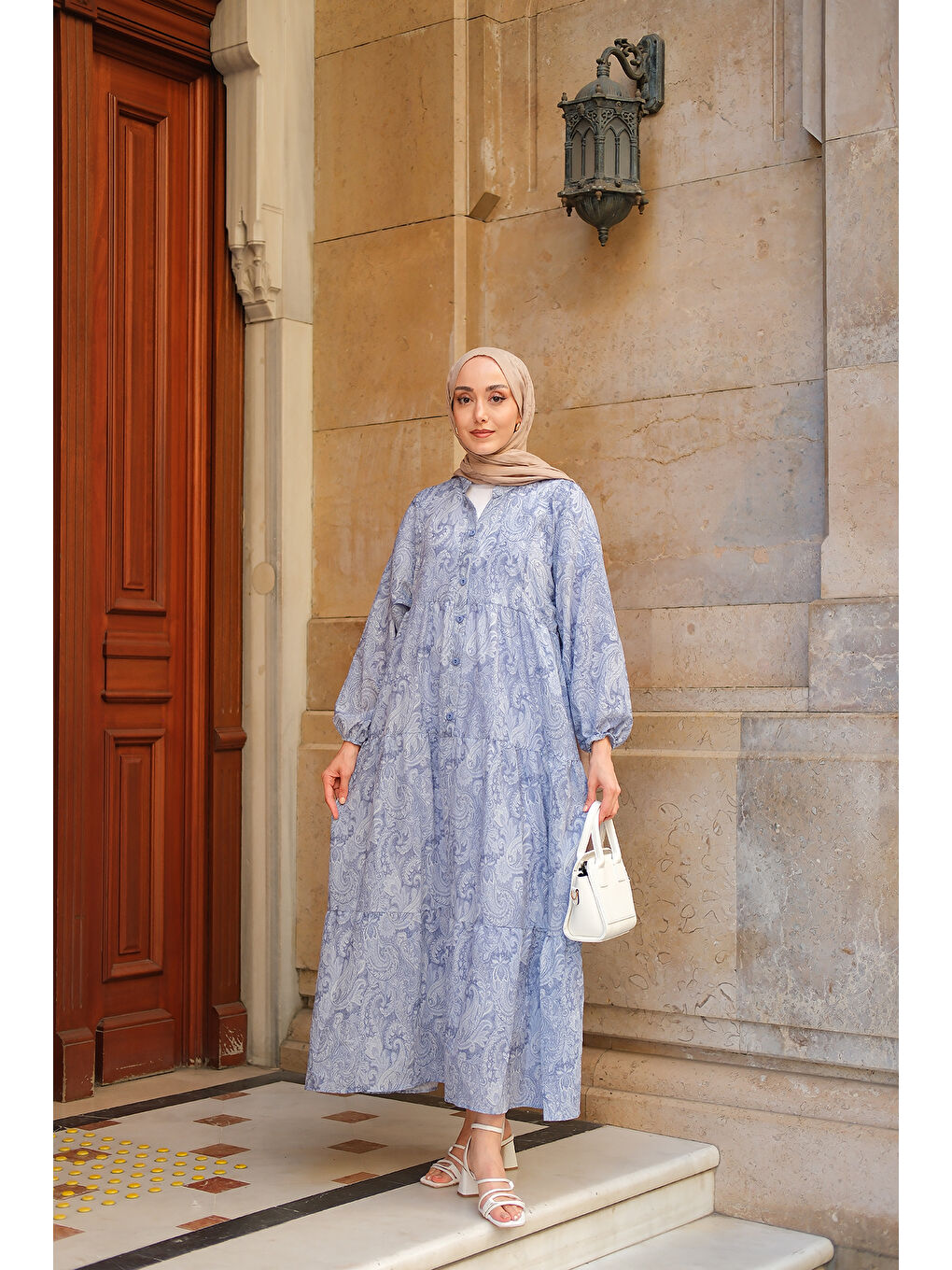 Kadın Cassime Desenli Elbise Mavi-1