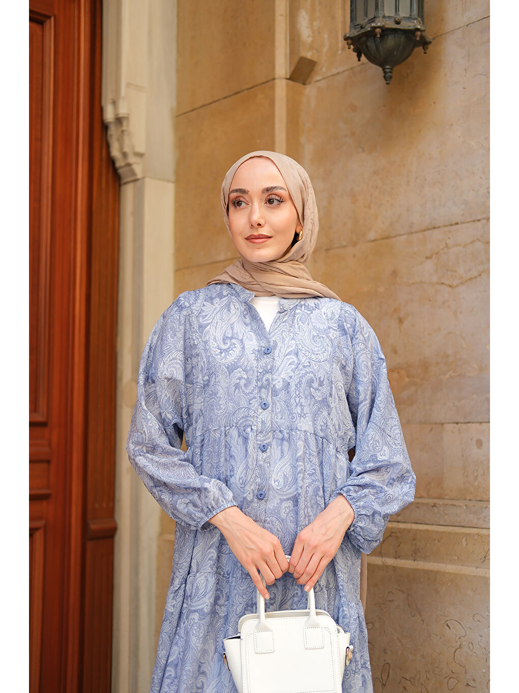 Kadın Cassime Desenli Elbise Mavi-2