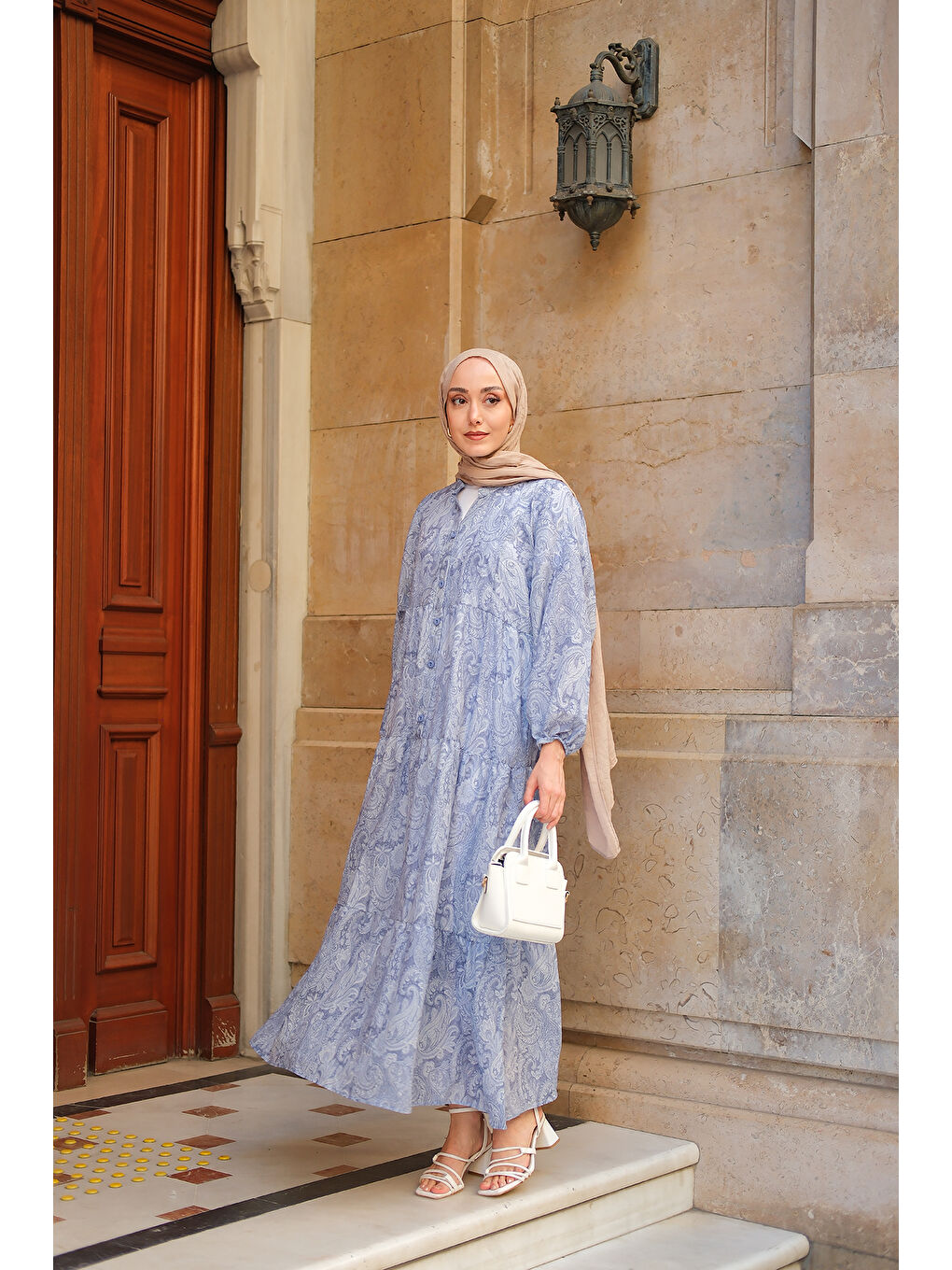 Kadın Cassime Desenli Elbise Mavi-3