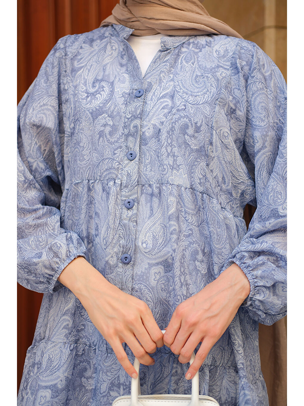 Kadın Cassime Desenli Elbise Mavi-4