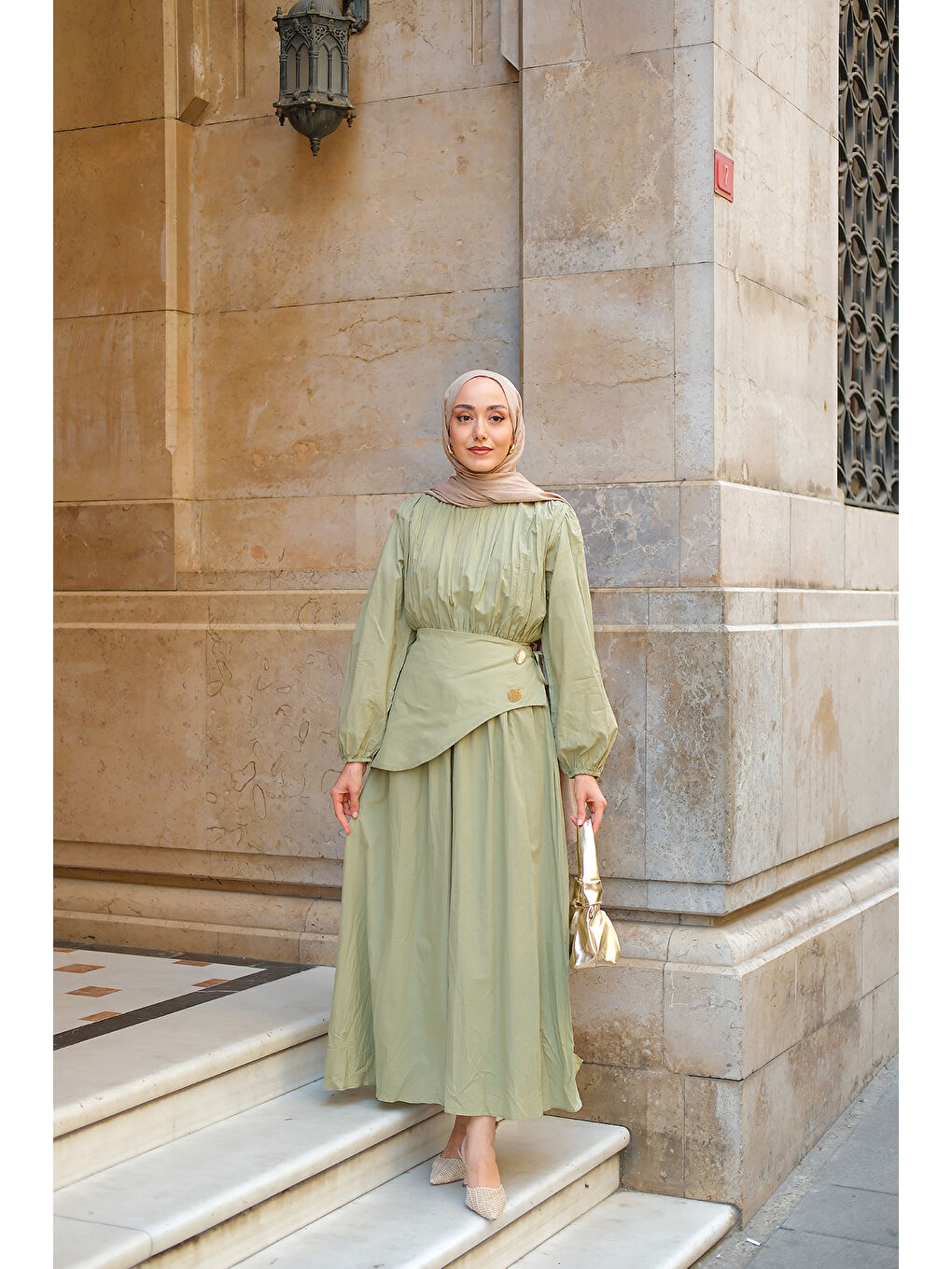 Kadın Kuşaklı Kraş Elbise Küf Yeşil