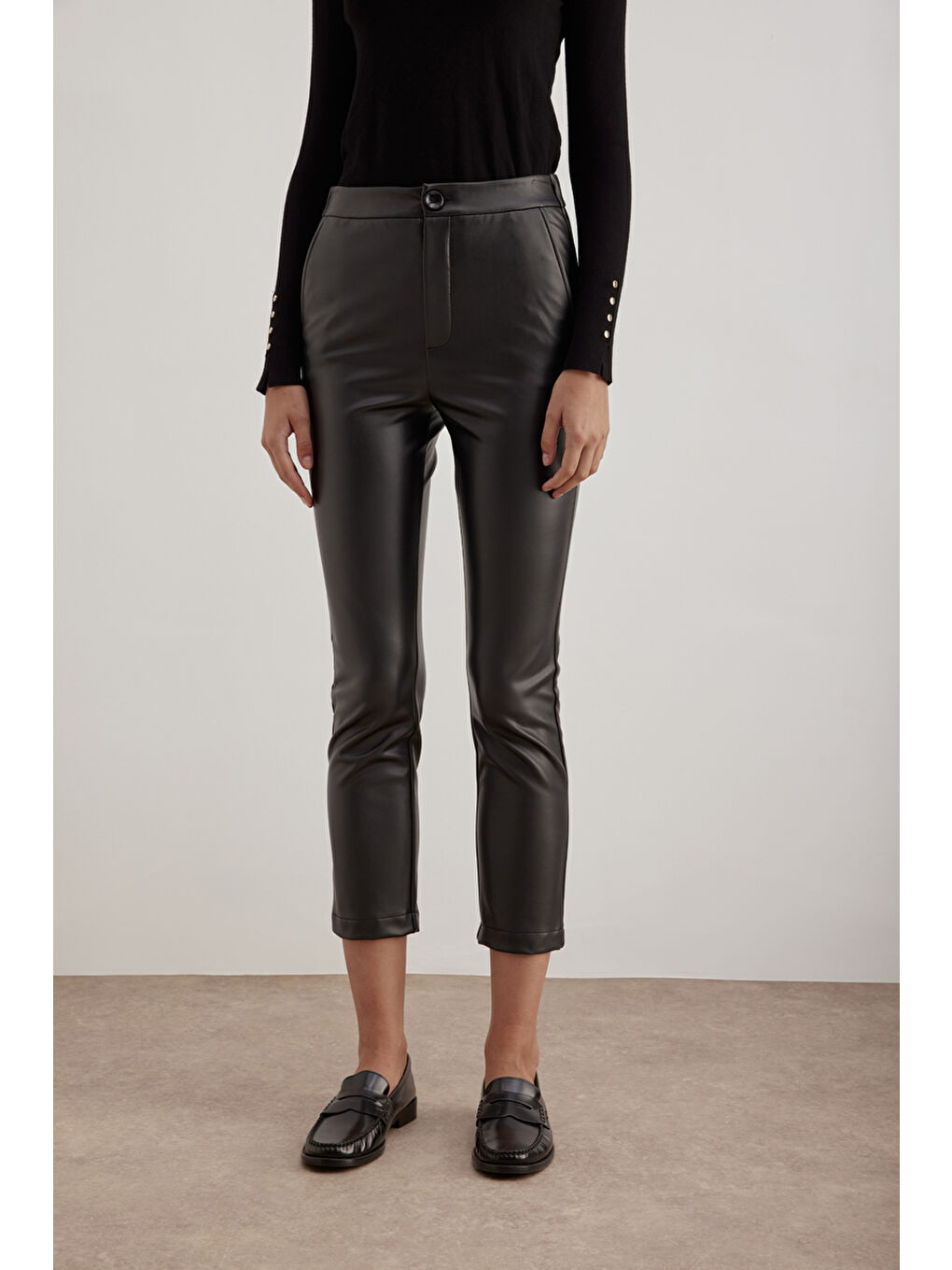 Siyah Suni Deri Pantolon-1
