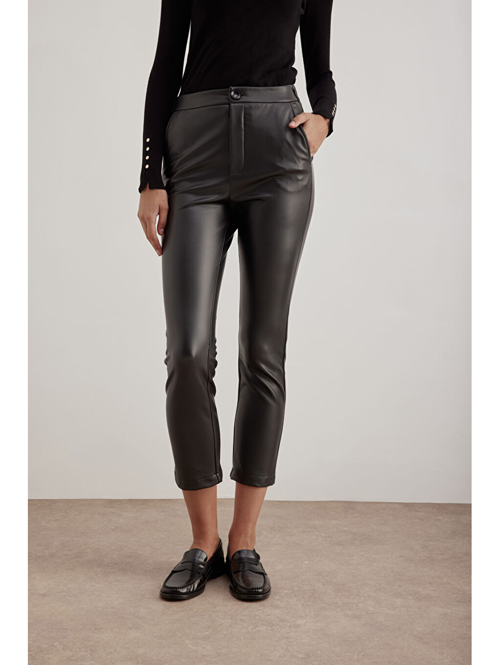 Siyah Suni Deri Pantolon-2