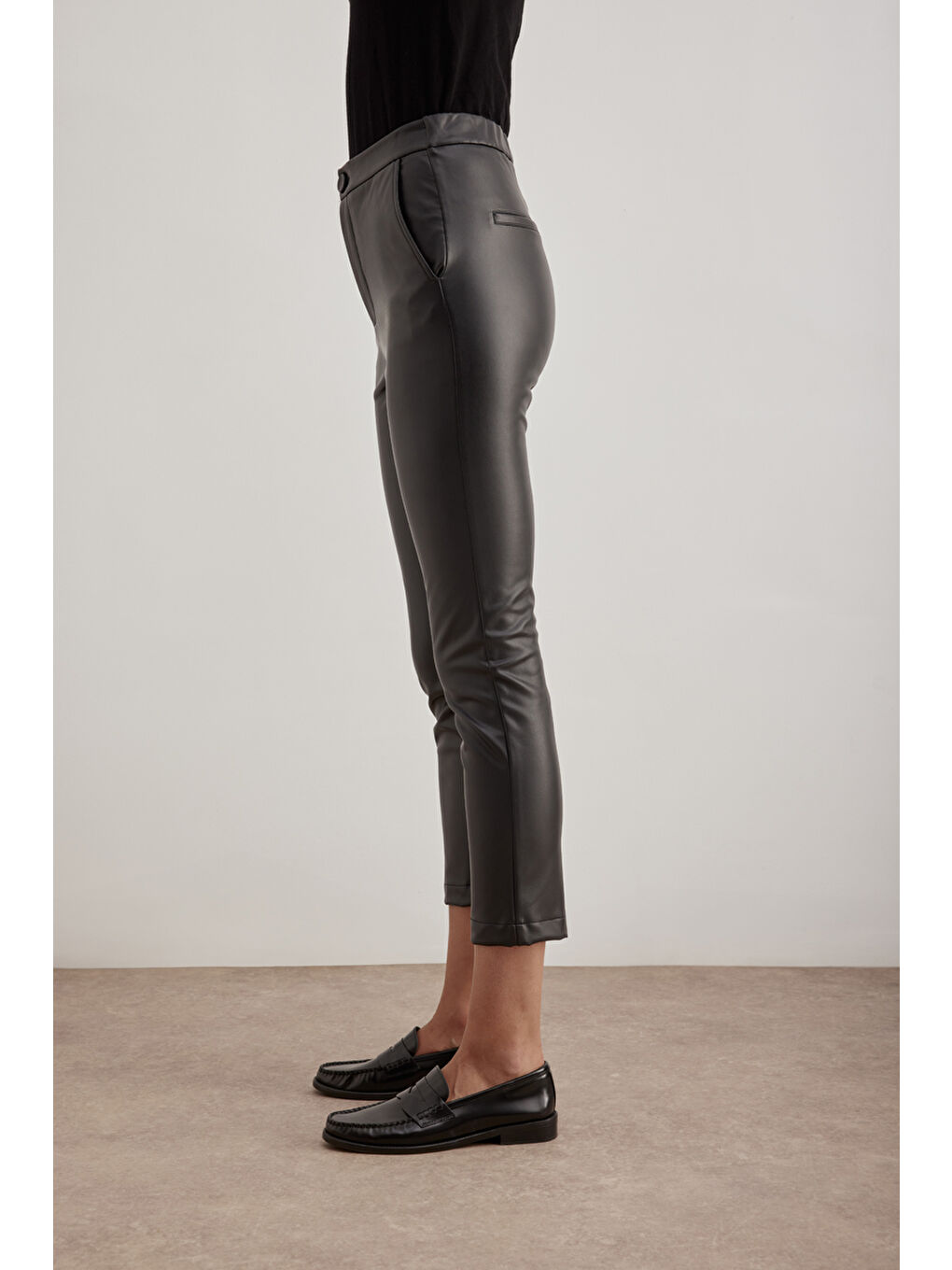 Siyah Suni Deri Pantolon-3
