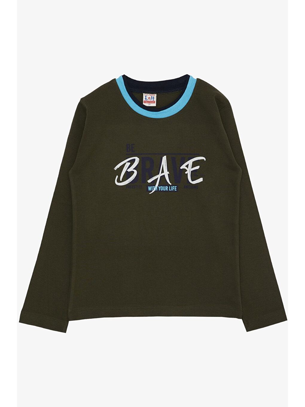 Erkek Çocuk Uzun Kollu Tişört Yazı Baskılı Koyu Haki Yeşil (5-9 Yaş)