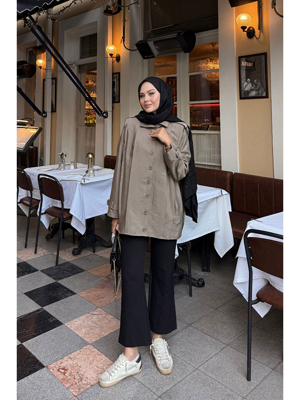 Bej Kadın Önü Pile Detaylı Gömlek Vizon-1