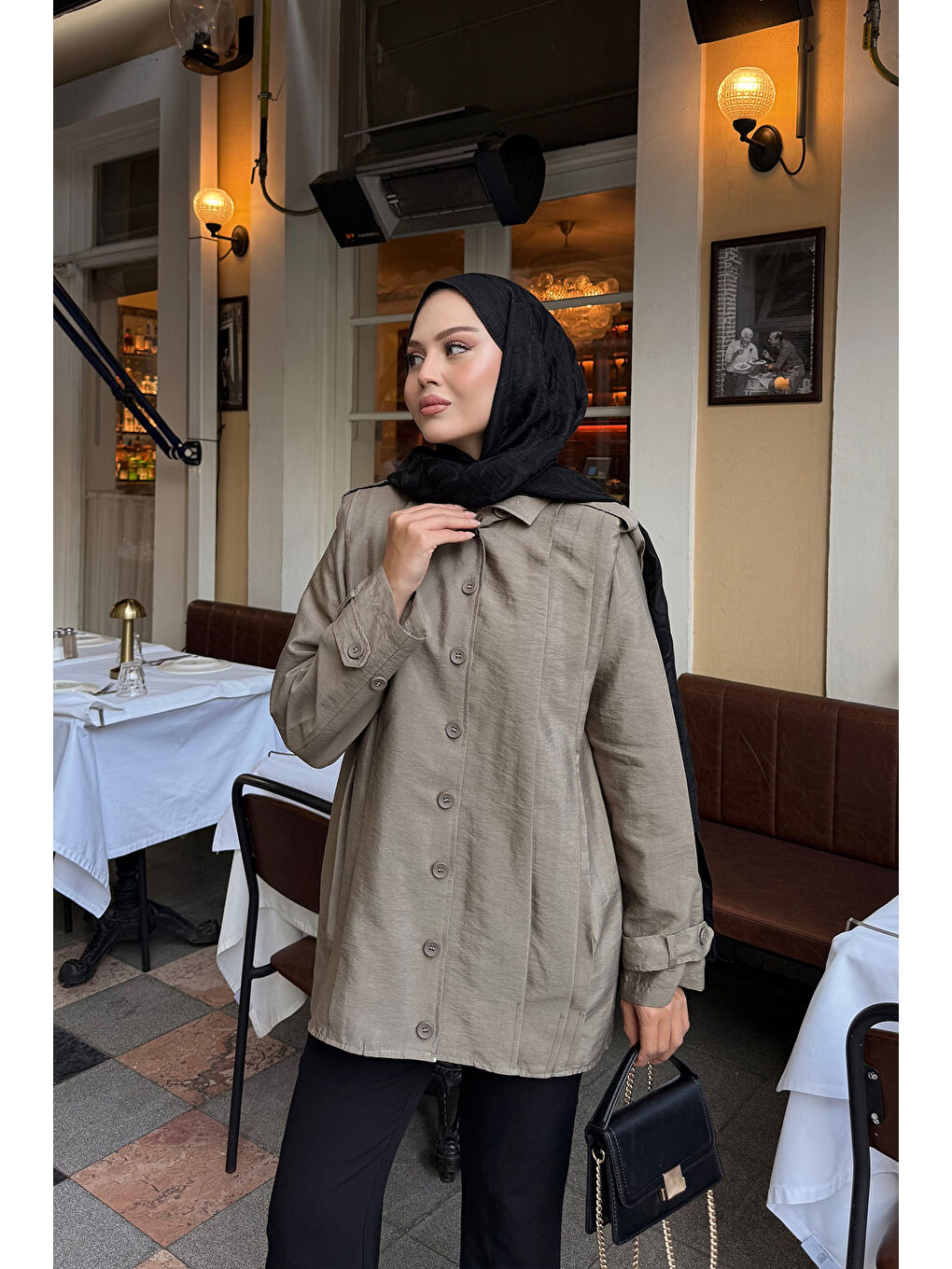 Bej Kadın Önü Pile Detaylı Gömlek Vizon-2